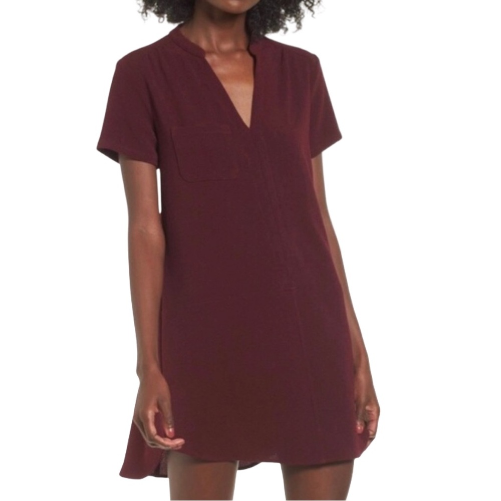 Lush Women’s Hailey‎ Crepe Textured Preppy Mini Shift Dress Burgundy Medium EUC